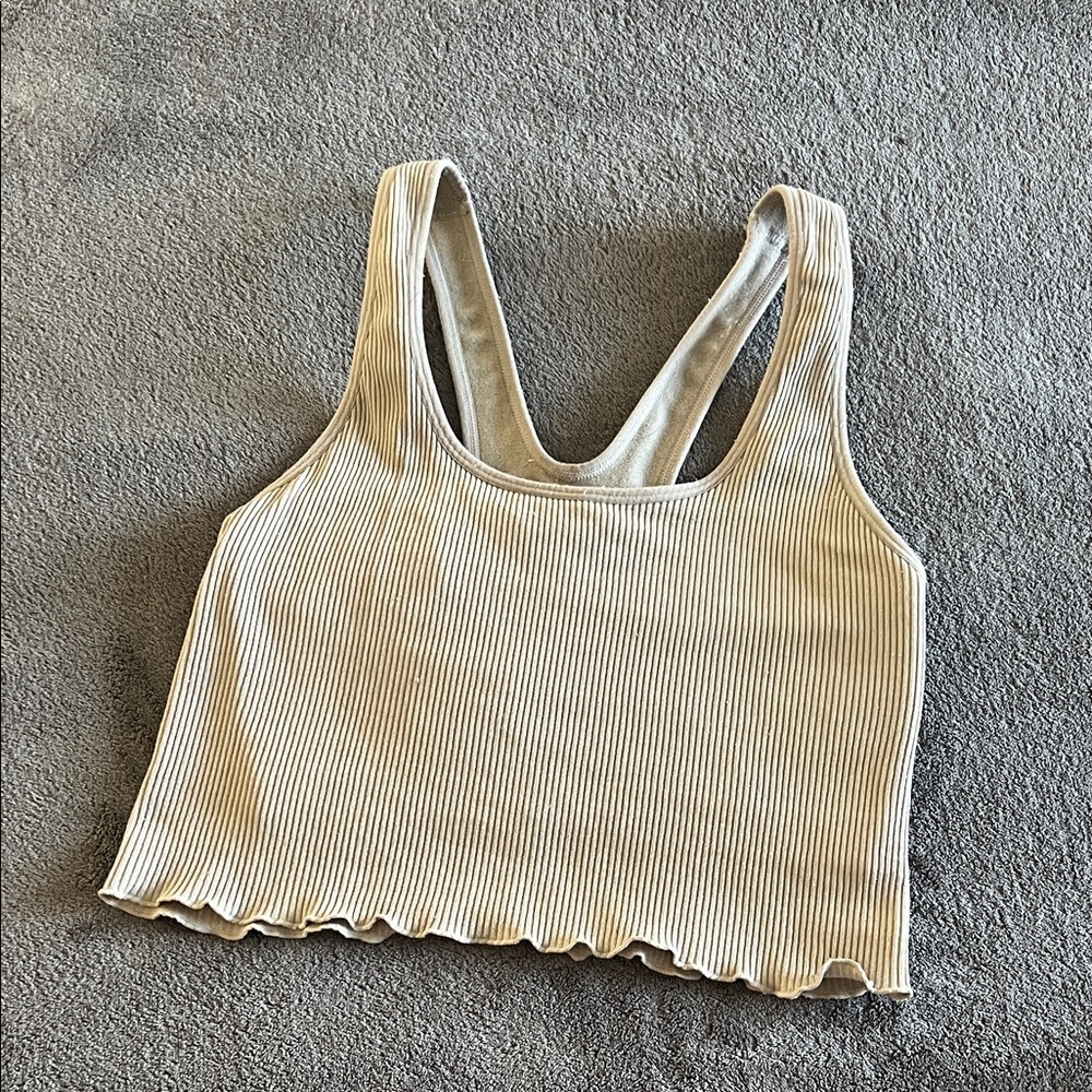 Cream Ribbed Women's Tank Top